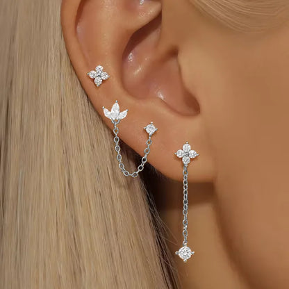 3PCS Stainless Steel Crown Chain Tassel Earring Set | Drop Flower Stud for Women