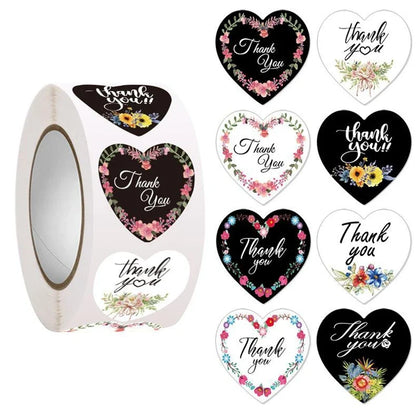 Heart Thank You Stickers | Floral Decorative Sealing Stickers for Wedding Gift Packaging and Small Business Supplies