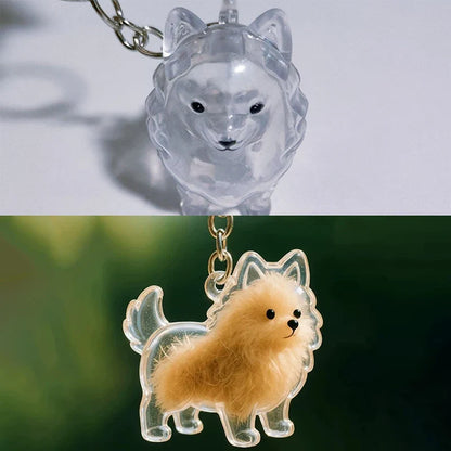 Clear Puppy Hair Memorial Keepsake Capsule | Pet Fur Display Keychain
