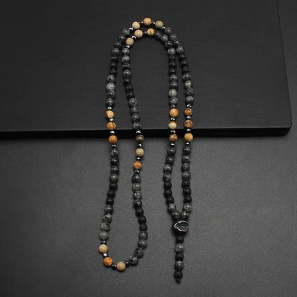 6mm Natural Map Stone Beaded Necklace | Black Shimmerstone Hematite for Unisex