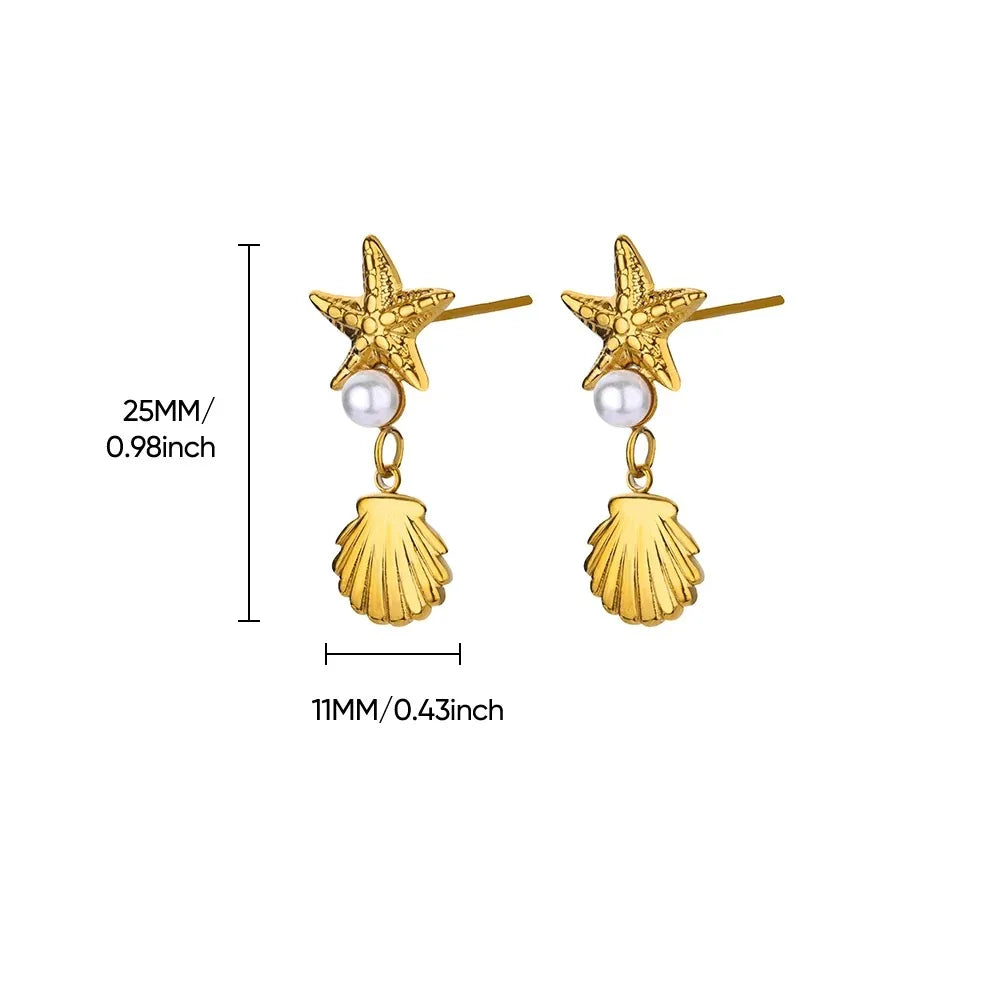 Vintage Summer Starfish Stainless Steel Stud Earrings For Women Simple Star Shell Earrings Stud Ocean Party Jewelry Gift 2025