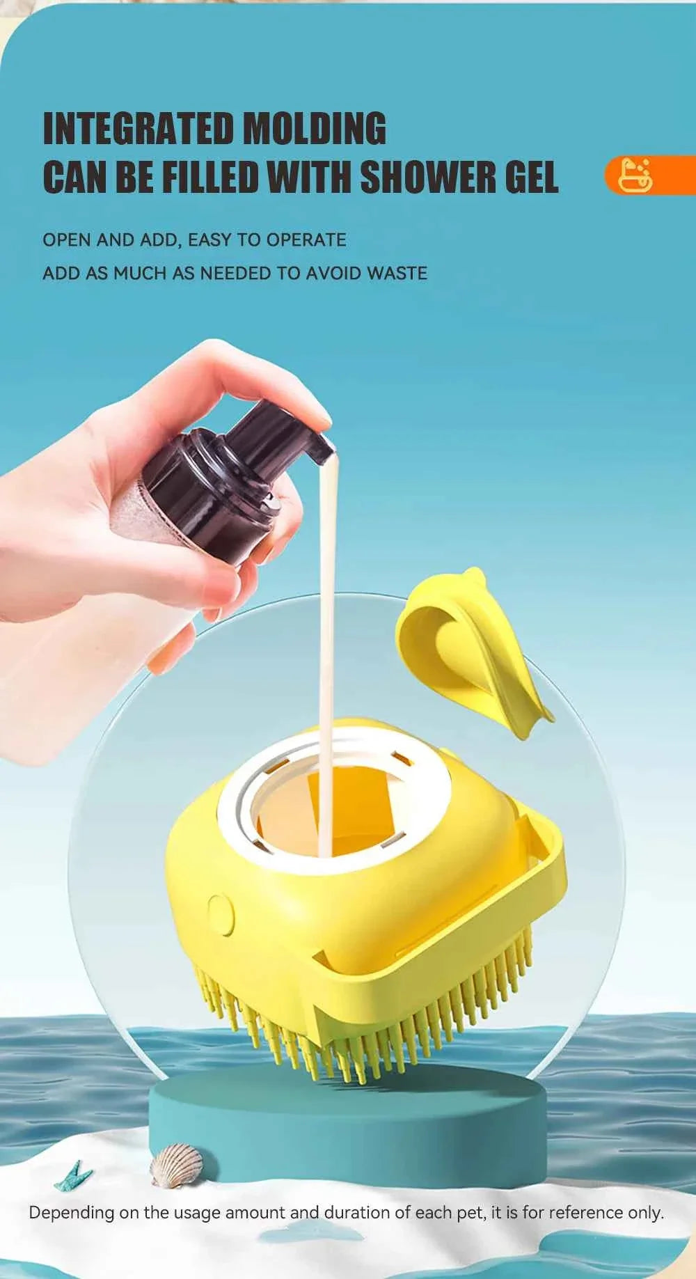 Pet Bathing Brush with Shampoo Dispenser