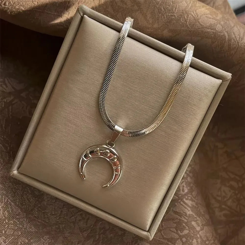 Stainless Steel OX Moon Necklace | Gold Plated Half Moon Blade Pendant