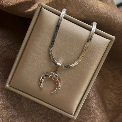 Stainless Steel OX Moon Necklace | Gold Plated Half Moon Blade Pendant