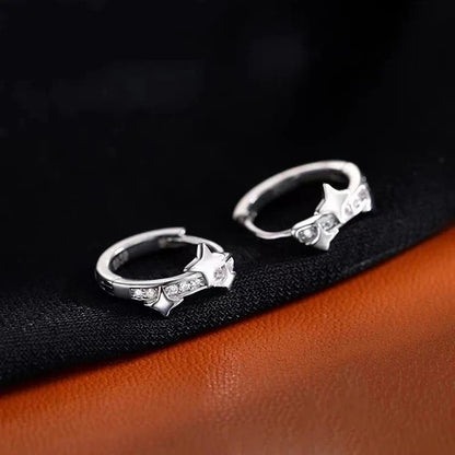 Metal Four Star Hoop Earrings for Women | Simple Zircon Geometric Circle Earrings