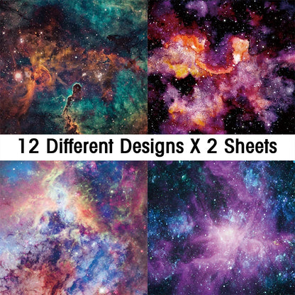 Galaxy Star Scrapbook Paper Set | 24-Pack Space Themed Decorative Paper