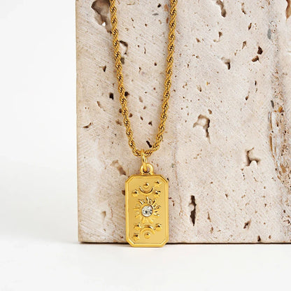 Vintage Gold Pendant Necklace | Hammered Moon Star Stainless Steel Jewelry