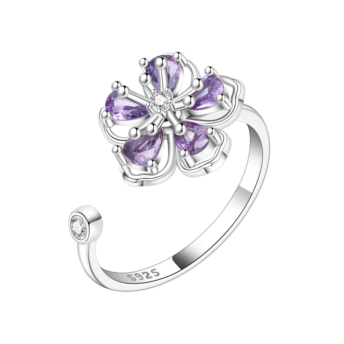 925 Sterling Silver Open Ring Adjustable Mermaid Heart Zircon Ring | Women's Fine Jewelry