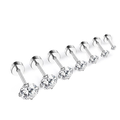 LUXUSTEEL Stainless Steel Round Cubic Zirconia Stud Earrings | Silver Screw-Back Earrings for Women