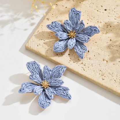Boho Handmade Raffia Flower Earrings | Unique Summer Floral Drop Earrings for Women