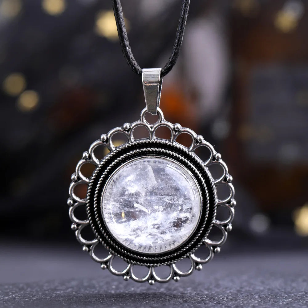 Lace Agate Pendant Necklace | Vintage Handmade Crystal Jewelry