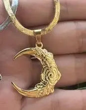 Stainless Steel OX Moon Necklace | Gold Plated Half Moon Blade Pendant