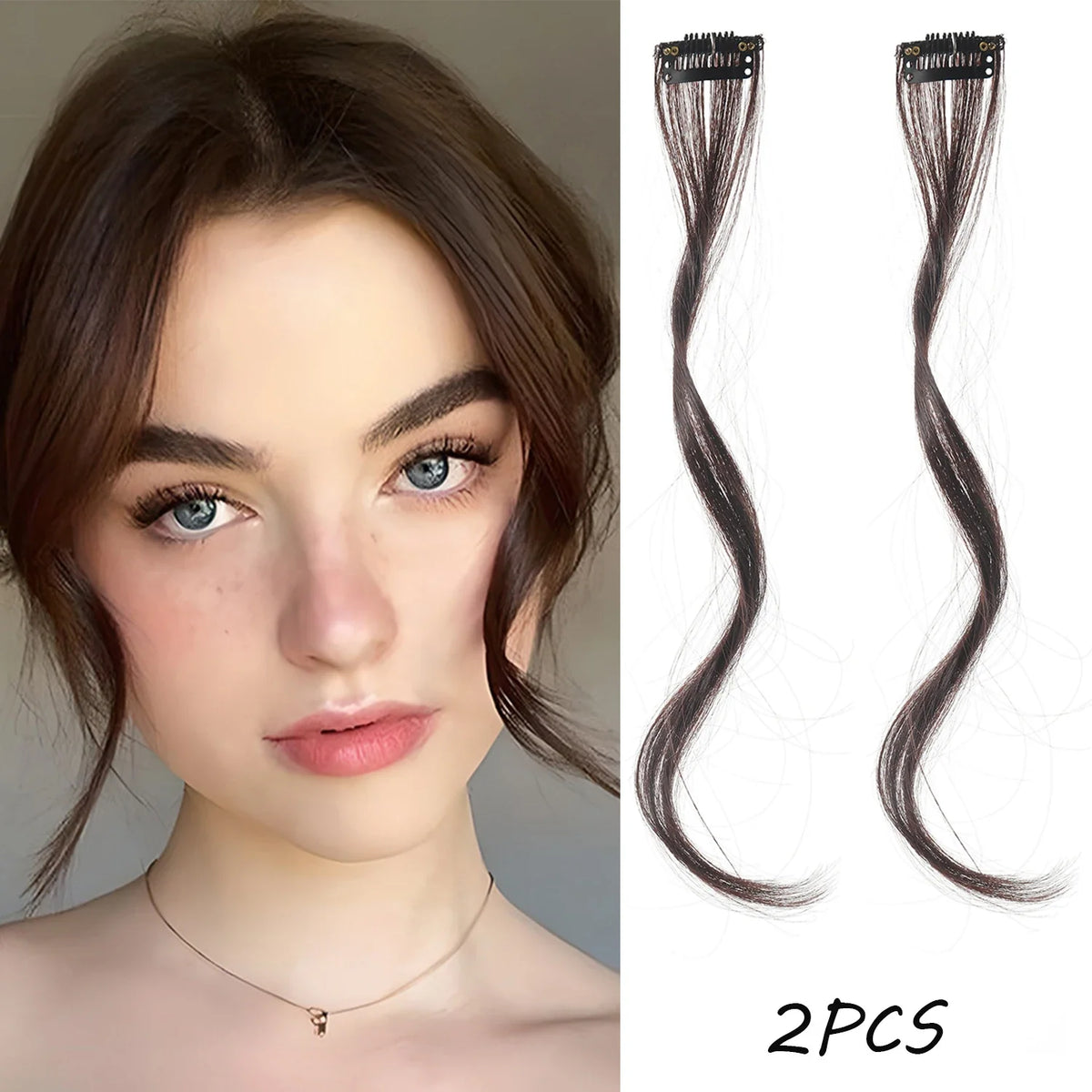 2PC Curly Bangs Clip-On Hair Extensions | Wavy Side Fringe with Invisible Clips