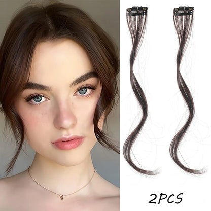2PC Curly Bangs Clip-On Hair Extensions | Wavy Side Fringe with Invisible Clips