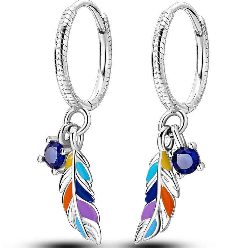 Colorful 925 Sterling Silver Hoop Earrings for Women | Classic Circle Earrings