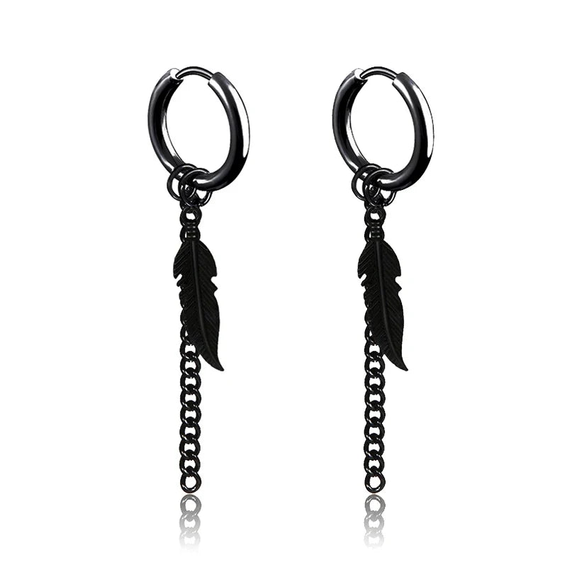 2pc Punk Cross Feather Stud Earrings | Unisex Stainless Steel Hoop Earrings