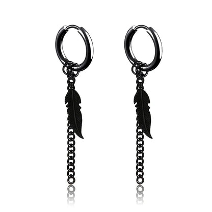 2pc Punk Cross Feather Stud Earrings | Unisex Stainless Steel Hoop Earrings