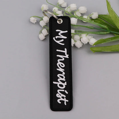 Embroidery Key Fob Keychain | Black Tag for Cars Motorcycles
