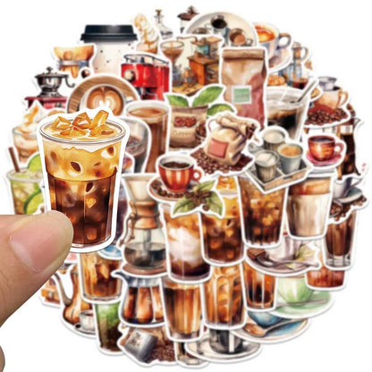 Coffee Lover Cartoon Sticker Pack | 50 Waterproof Decals for Laptop Helmet