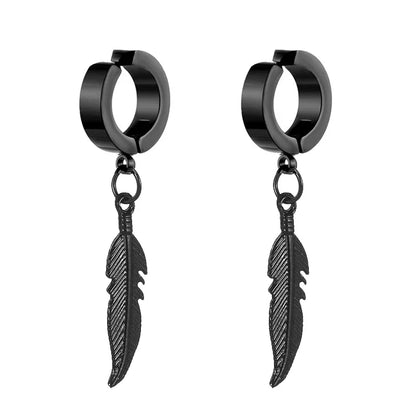 2pc Punk Cross Feather Stud Earrings | Unisex Stainless Steel Hoop Earrings