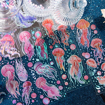 Jellyfish Theme PET Waterproof Stickers | Vintage Ocean Art for Scrapbooking