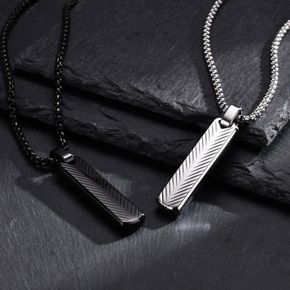 Vnox Stainless Steel Vertical Bar Pendant Necklace for Men | Black Silver Metal Collar Jewelry