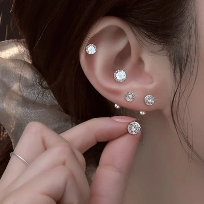 Crystal Round Stud Earrings for Men | Surgical Steel Screw Back Earrings