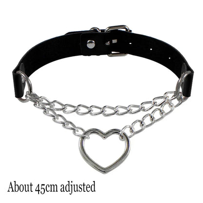 Gothic Bat Heart Lock Punk Choker | Black Leather Collar Necklace