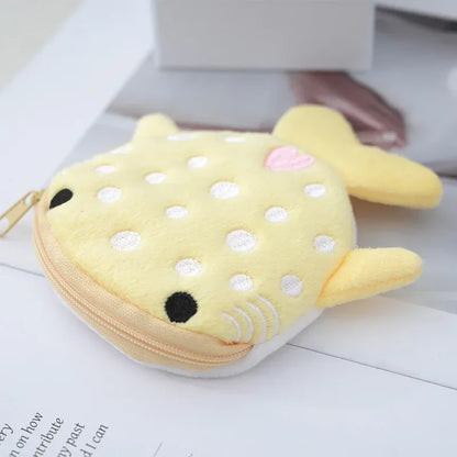 Cute Animal Plush Coin Purse | Zipper Change Purse with Keychain Mini Wallet