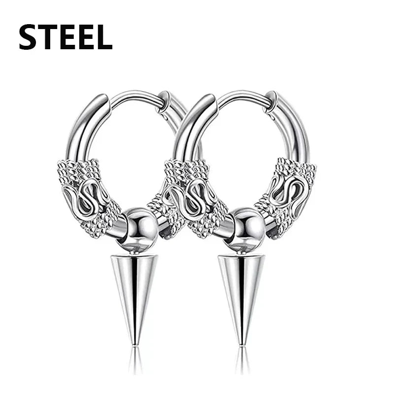 2pc Punk Cross Feather Stud Earrings | Unisex Stainless Steel Hoop Earrings