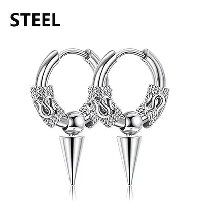 2pc Punk Cross Feather Stud Earrings | Unisex Stainless Steel Hoop Earrings