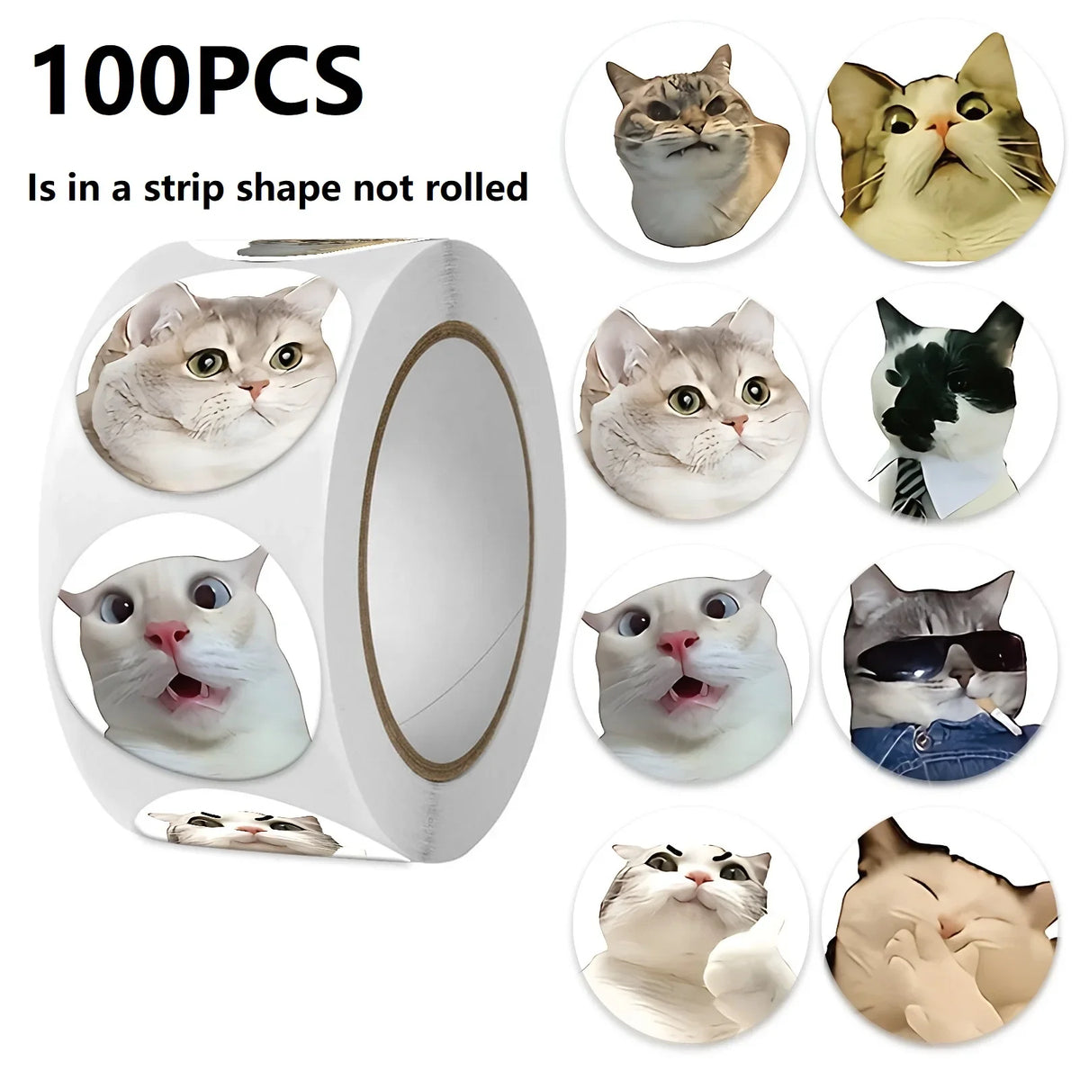 Funny Cat Cartoon Sticker Roll | 100pcs Animal Stickers for Photocard Decor