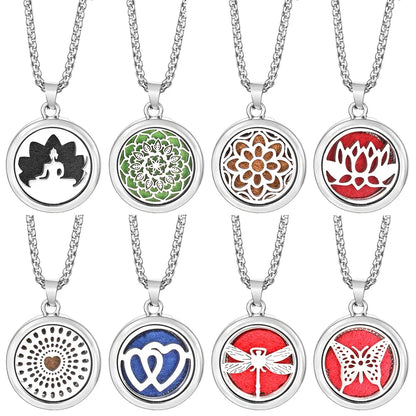 20mm Pattern Insert Perfume Pad Locket Necklace | Stainless Steel Aromatherapy Pendant