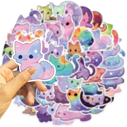 50PCS Colorful Starry Sky Cat Waterproof Graffiti Stickers | Decals for Helmet, Bicycle, Laptop, and More