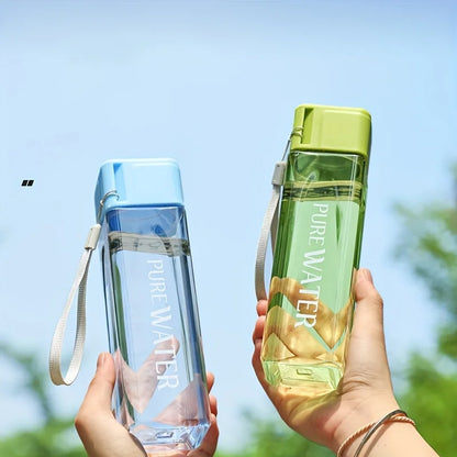 Portable Square Plastic Water Cup | Leak Proof Sports Bottle with Drawstring