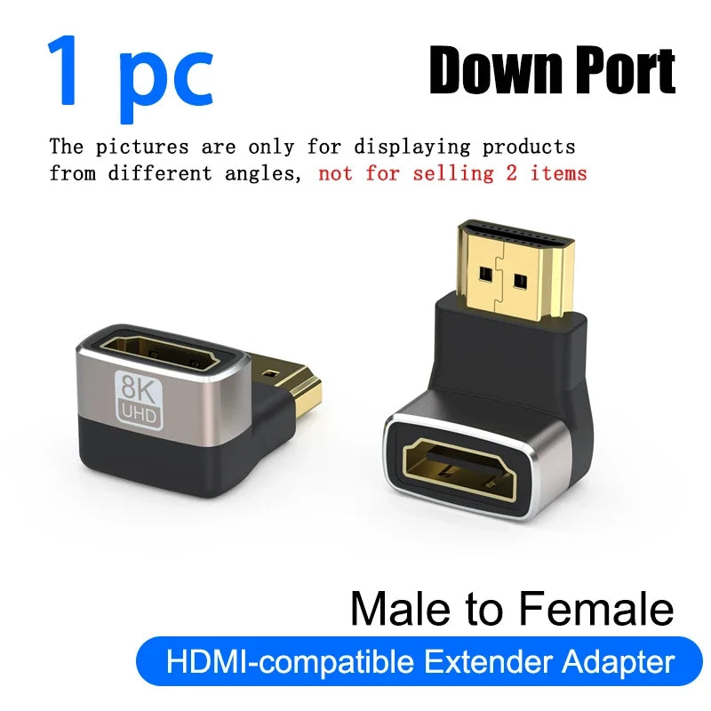 8K HDMI 2.1 Right Angle Adapter | 90 Degree Male to Female Connector for TV and Console