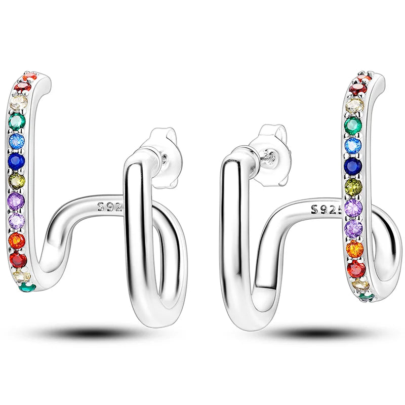 Colorful 925 Sterling Silver Hoop Earrings for Women | Classic Circle Earrings