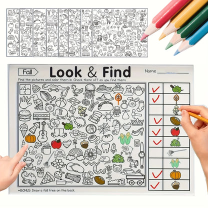 32 Pages Children's Hidden Object Coloring Book | Interactive Educational Matching Game
