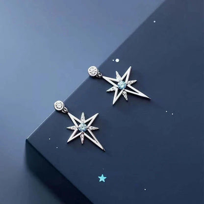 S925 Cubic Zirconia Octagonal Star Earrings | Trendy Silver Stud Earrings for Women