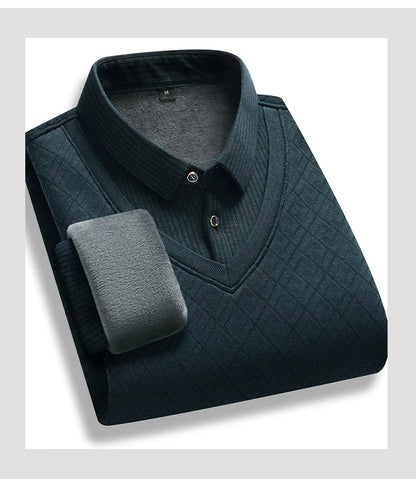Retro Winter Pullovers Men Polo Neck Sweaters Fashion Striped Fleece Lined Polo Shirt Jumper Thick Knitting Sweaters