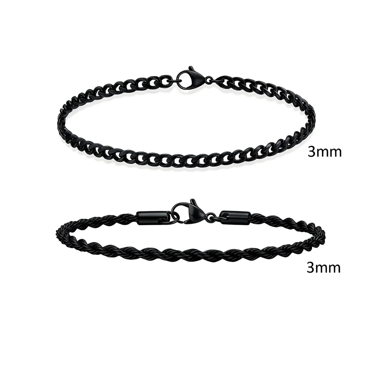 Men's Stainless Steel Chain Bracelets Set | 2pcs Silver Gold Black Twist Rope & Cuban Link