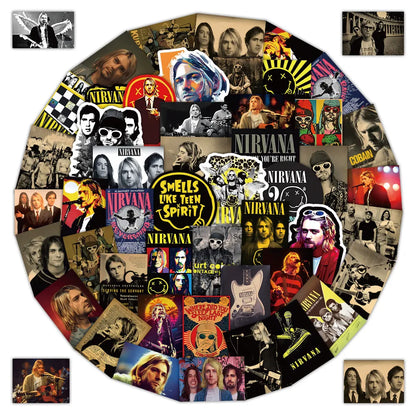 52 Pieces Nirvana Band Stickers | Rock Music Fan Decorative Decals for Laptops, Phone Cases & Guitars