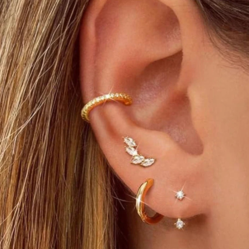4Pcs Crystal Huggie Hoop Earring Set | Fashion Cartilage Piercing Jewelry for Women