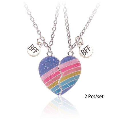 3 Pcs/set Best Friends Pendant Necklace For Woman Magnetic Adjustable Rainbow Daisy Lover Broken Heart Chain BFF Jewelry Gifts