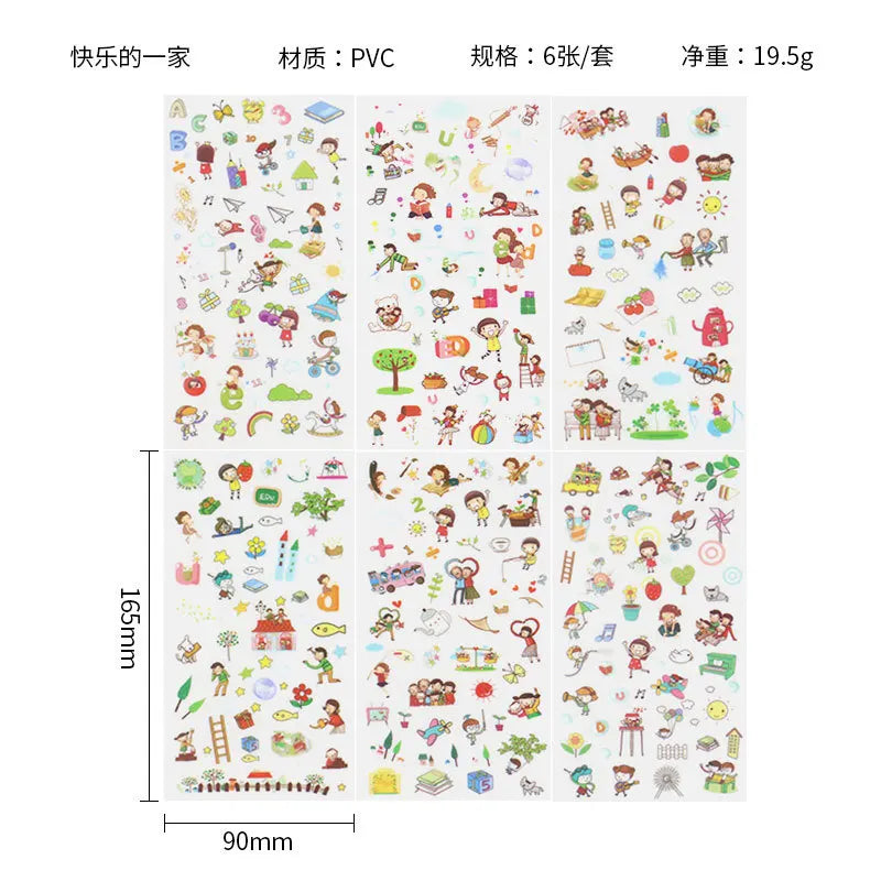 6Pcs Waterproof Cartoon Sticker Set | Cute DIY Decals for Laptops, Phones, and Planners
