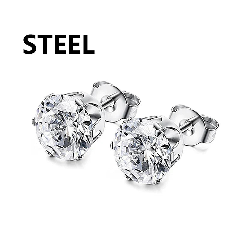 Punk Stainless Steel Stud Earrings Set | Unisex Gothic Hip Hop Ear Piercing Jewelry