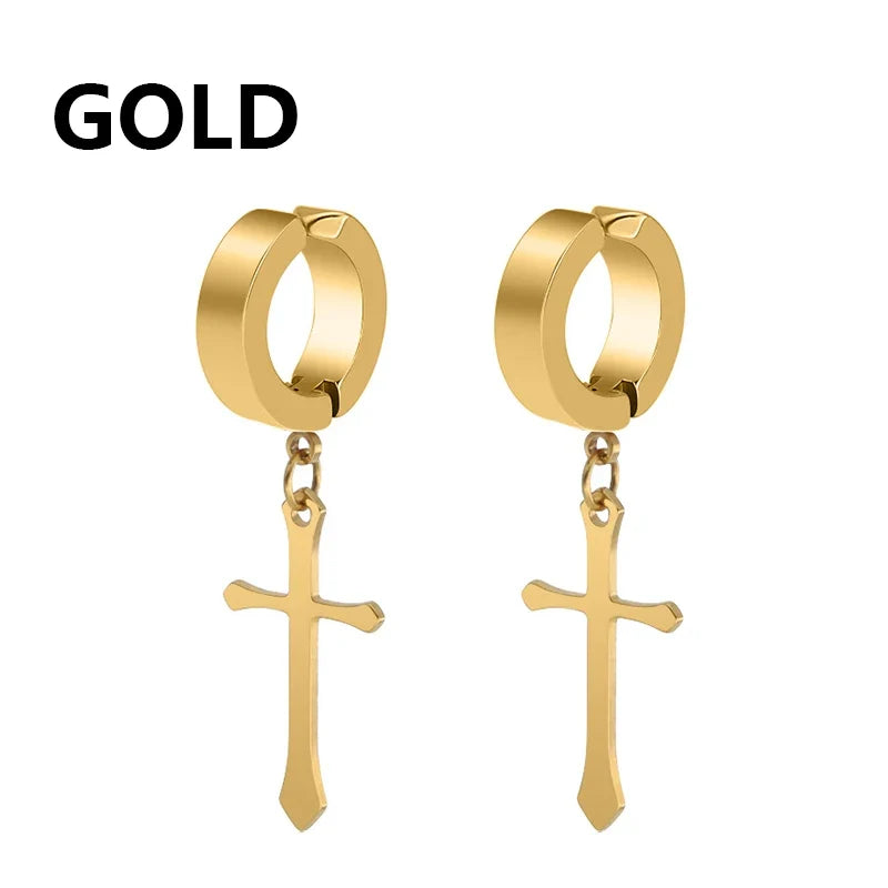 Fashion Titanium Steel Cross Ear Clip Earrings | Unisex Punk Single Earring