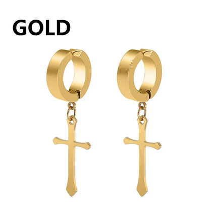 Fashion Titanium Steel Cross Ear Clip Earrings | Unisex Punk Single Earring