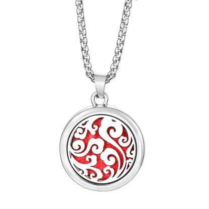 20mm Pattern Insert Perfume Pad Locket Necklace | Stainless Steel Aromatherapy Pendant