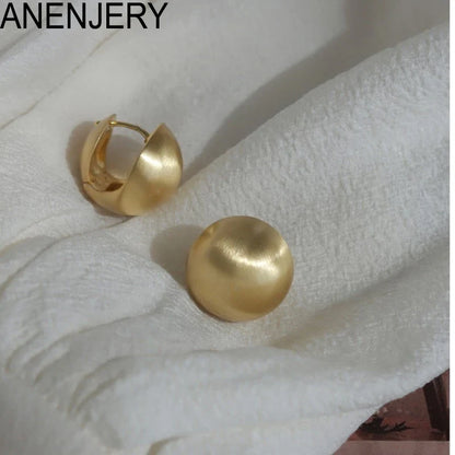 Frosted Gold-Plated Brushed Spherical Hoop Earrings | Retro Creative Women's Accessories